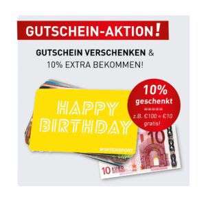 Geschenkgutschein Intersport Gutscheinkarte Motiv Happy Birthday +10% für Dich