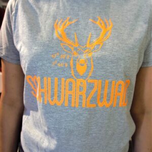 Schwarzwald T-Shirt mit Hirsch 'Deern' für Damen, Grau+ Neonorange