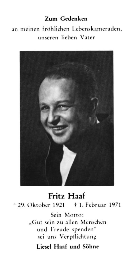 Todesanzeige Fritz Haaf Todesanzeige Fritz Haaf