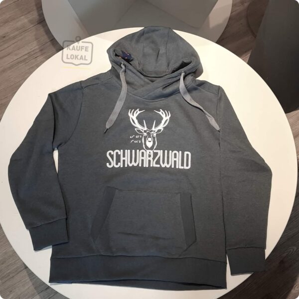 Schwarzwald Sweatjacke Breker Kapuzenpulli mit Hirsch für Herren, Anthrazit + Weiss