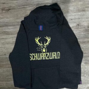 Schwarzwald Kapuzen-Pulli Heff Hoodie mit Hirsch für Herren, Anthrazit + Neongelb