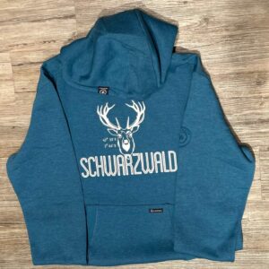 Schwarzwald Kapuzen-Pulli Heff Hoodie mit Hirsch für Herren, Jeansblue + Weiss