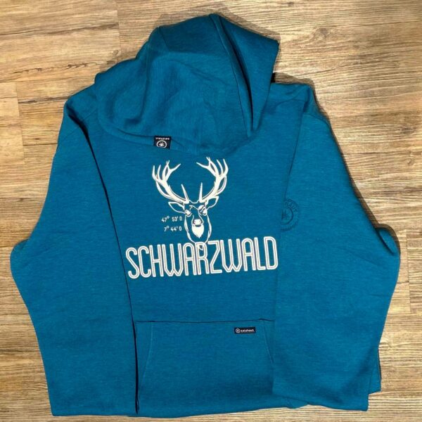 Schwarzwald Kapuzen-Pulli Heff Hoodie mit Hirsch für Herren, Seaport + Weiss