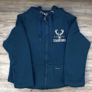 Schwarzwald Sweatjacke Breker Kapuzenpulli mit Hirsch für Herren, Seaport + Weiss