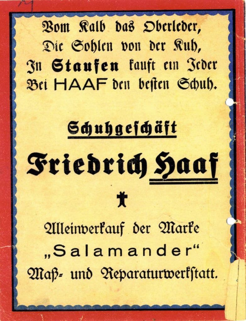 Anzeige Schuhgeschäft Friedrich Haaf Anzeige Schuhgeschäft Friedrich Haaf